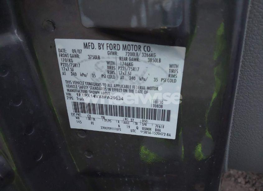 Photo 9 of 2008 Ford F-150 FX4/LARIAT/XL/XLT (VIN 1FTPX14VX8FA29634)