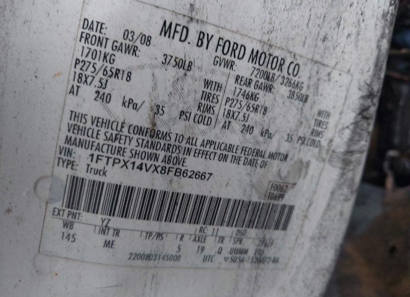 Photo 9 of 2008 Ford F-150 (VIN 1FTPX14VX8FB62667)