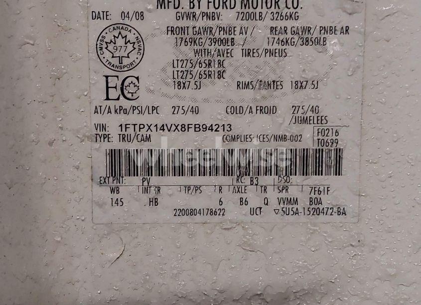 Photo 9 of 2008 Ford F-150 LARIAT (VIN 1FTPX14VX8FB94213)