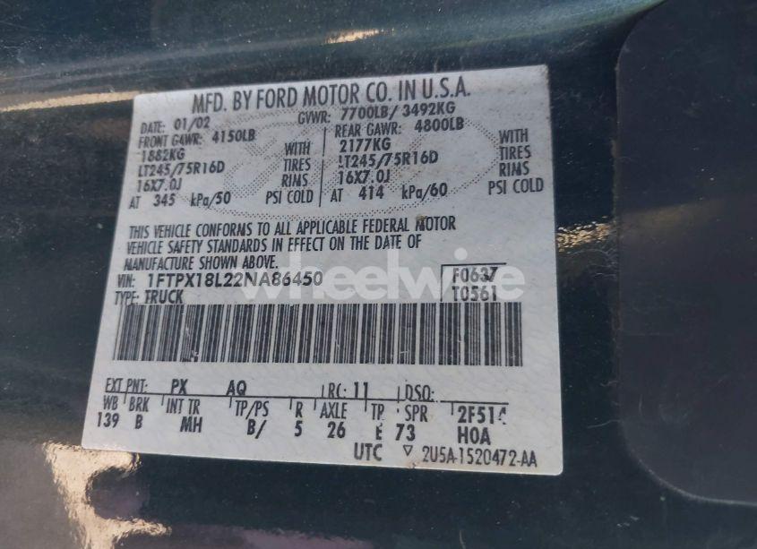 Photo 9 of 2002 Ford F-150 LARIAT/XL/XLT (VIN 1FTPX18L22NA86450)