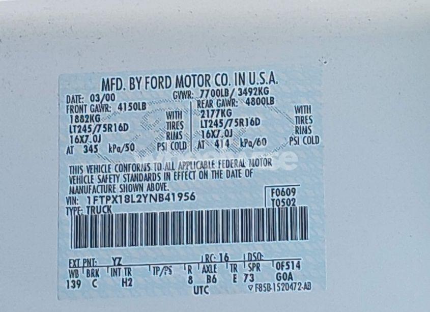 Photo 9 of 2000 Ford F-150 LARIAT/WORK SERIES/XL/XLT (VIN 1FTPX18L2YNB41956)