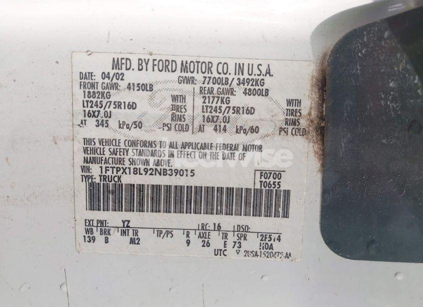 Photo 9 of 2002 Ford F-150 LARIAT/XL/XLT (VIN 1FTPX18L92NB39015)