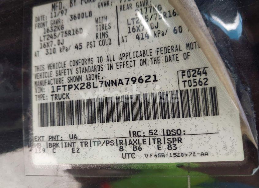Photo 9 of 1998 Ford F-250 LARIAT/STANDARD/XL/XLT (VIN 1FTPX28L7WNA79621)
