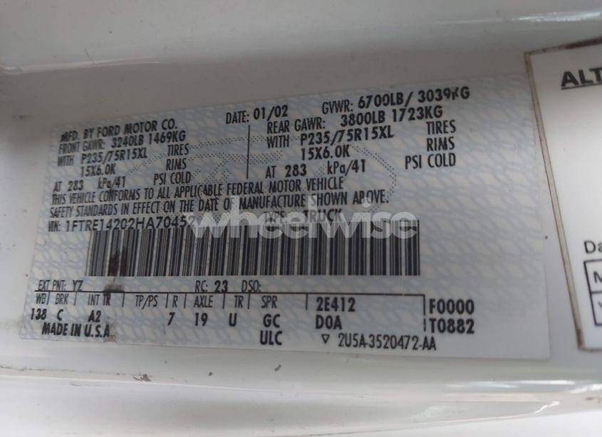 Photo 9 of 2002 Ford E-150 COMMERCIAL/RECREATIONAL (VIN 1FTRE14202HA70452)