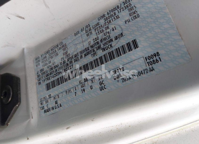 Photo 7 of 2003 Ford E-150 COMMERCIAL (VIN 1FTRE14203HB80127)