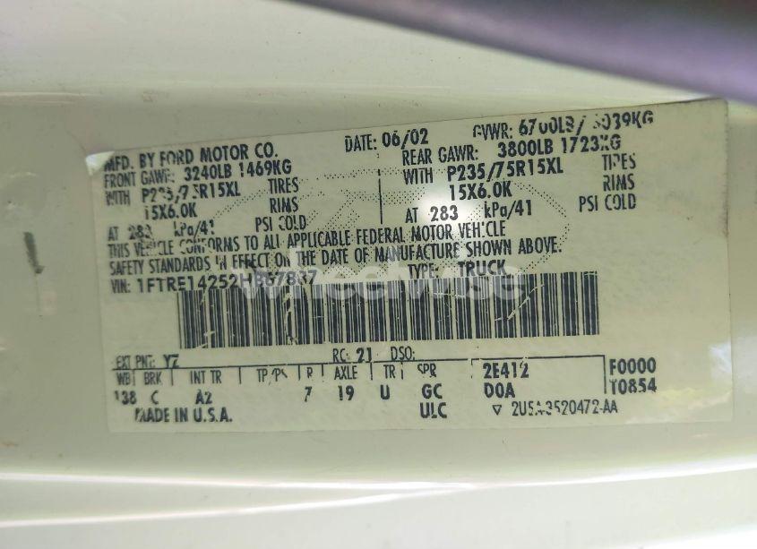 Photo 9 of 2002 Ford E-150 COMMERCIAL/RECREATIONAL (VIN 1FTRE14252HB67887)