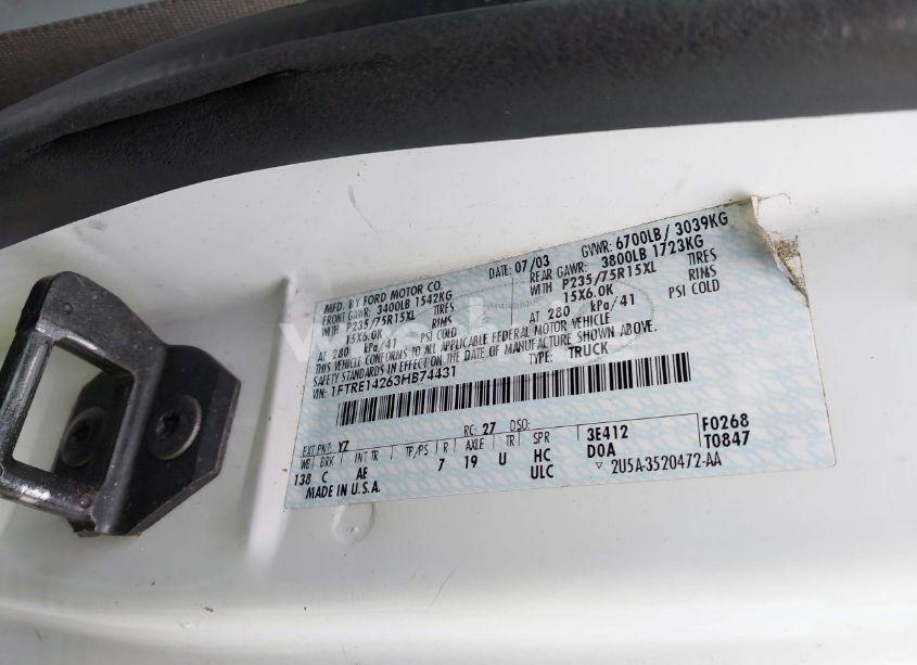 Photo 9 of 2003 Ford E-150 COMMERCIAL (VIN 1FTRE14263HB74431)