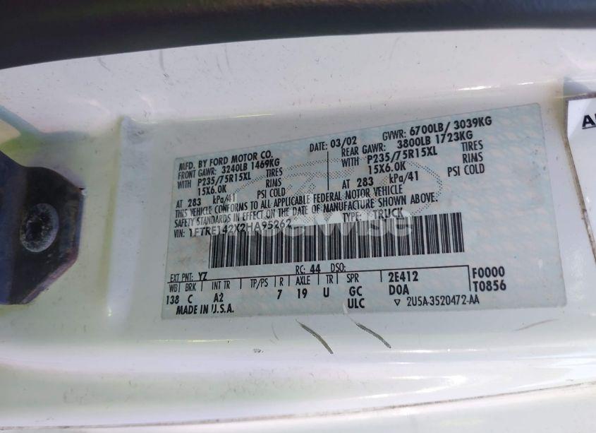 Photo 9 of 2002 Ford E-150 COMMERCIAL/RECREATIONAL (VIN 1FTRE142X2HA95262)