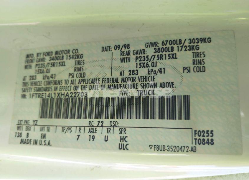 Photo 9 of 1999 Ford E-150 COMMERCIAL/RECREATIONAL (VIN 1FTRE14L1XHA22703)