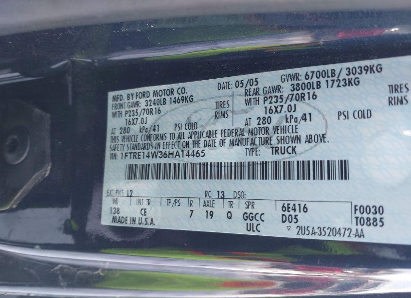 Photo 9 of 2006 Ford E-150 COMMERCIAL/RECREATIONAL (VIN 1FTRE14W36HA14465)