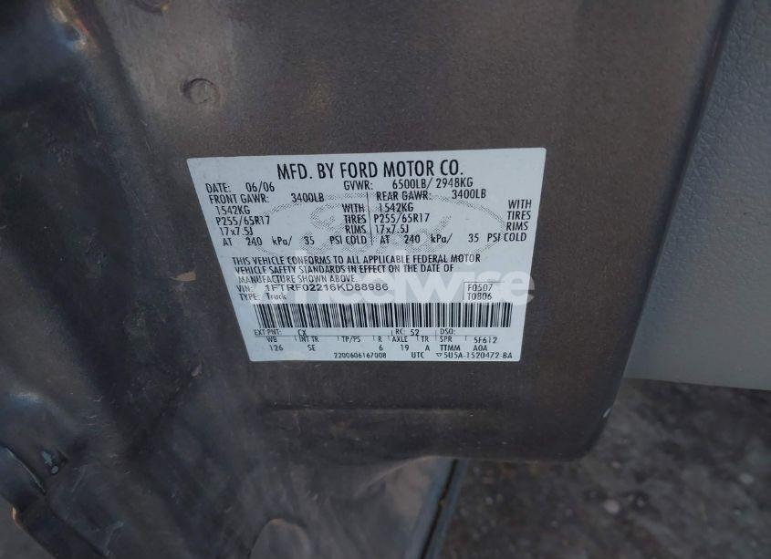 Photo 9 of 2006 Ford F-150 STX/XLT (VIN 1FTRF02216KD88986)