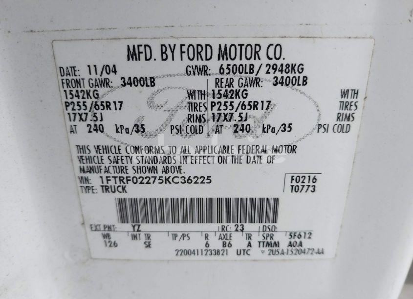 Photo 9 of 2005 Ford F-150 STX/XLT (VIN 1FTRF02275KC36225)