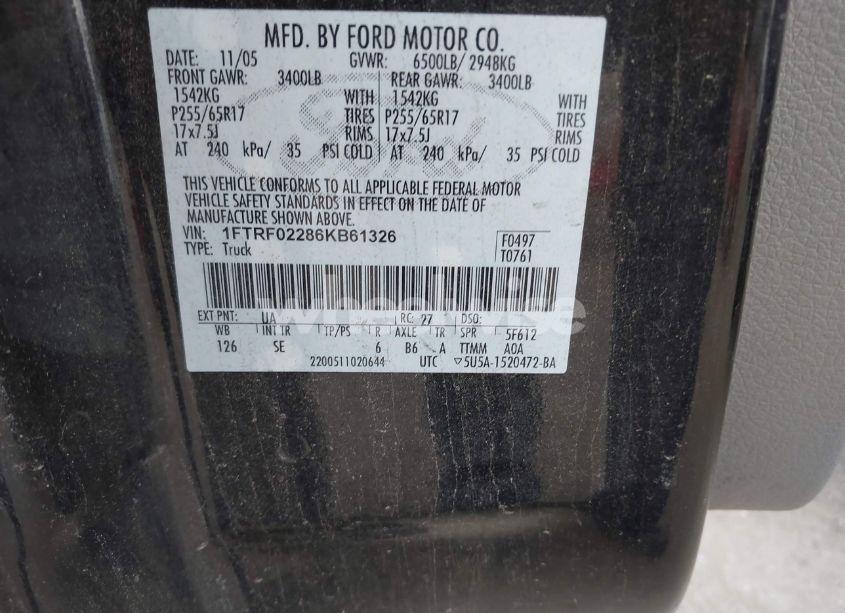 Photo 9 of 2006 Ford F-150 STX/XLT (VIN 1FTRF02286KB61326)