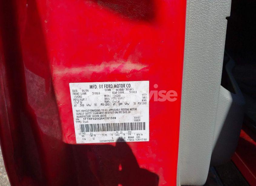 Photo 9 of 2006 Ford F-150 STX/XLT (VIN 1FTRF02W26KD51559)