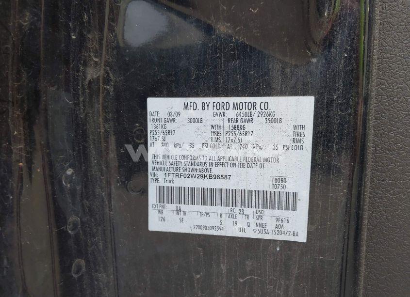 Photo 9 of 2009 Ford F-150 STX (VIN 1FTRF02W29KB98587)