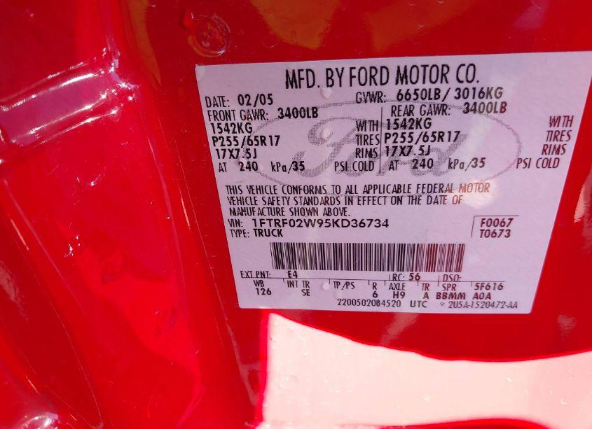 Photo 9 of 2005 Ford F-150 STX/XLT (VIN 1FTRF02W95KD36734)