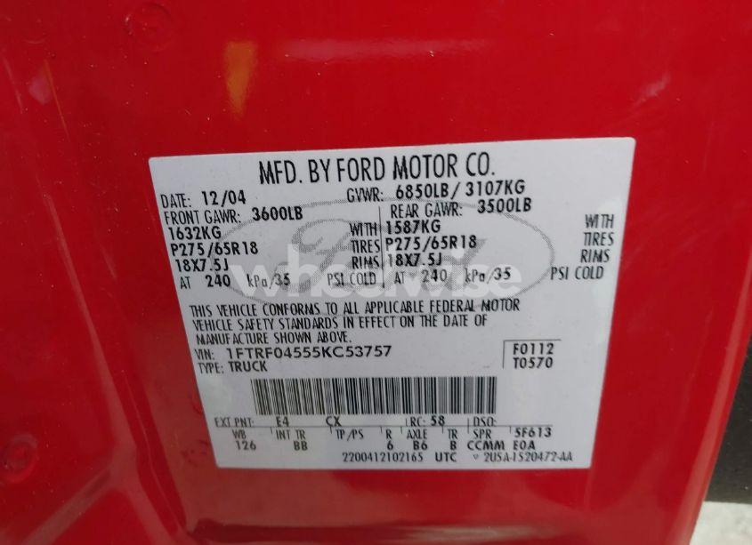 Photo 9 of 2005 Ford F-150 FX4/XLT (VIN 1FTRF04555KC53757)