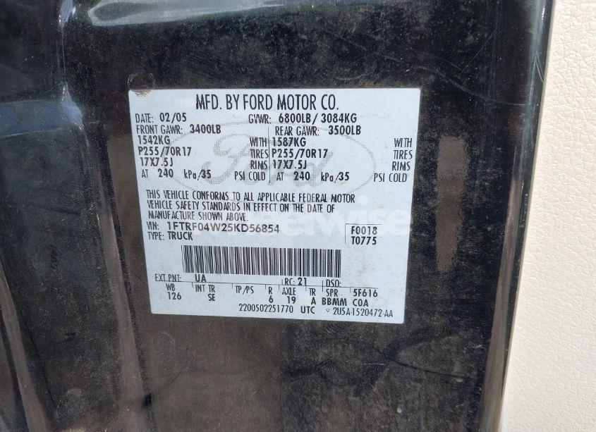 Photo 9 of 2005 Ford F-150 STX/XLT (VIN 1FTRF04W25KD56854)