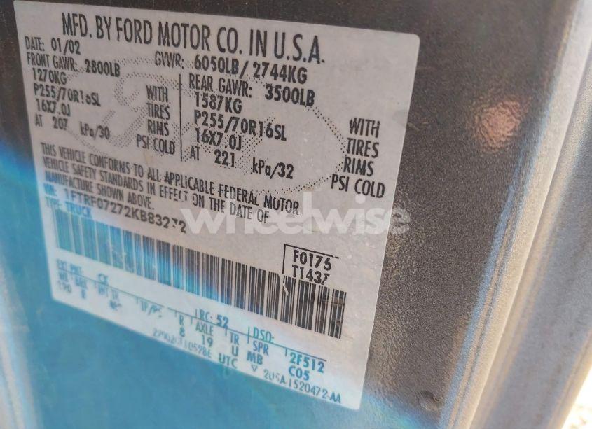 Photo 9 of 2002 Ford F-150 XL/XLT (VIN 1FTRF07272KB83272)