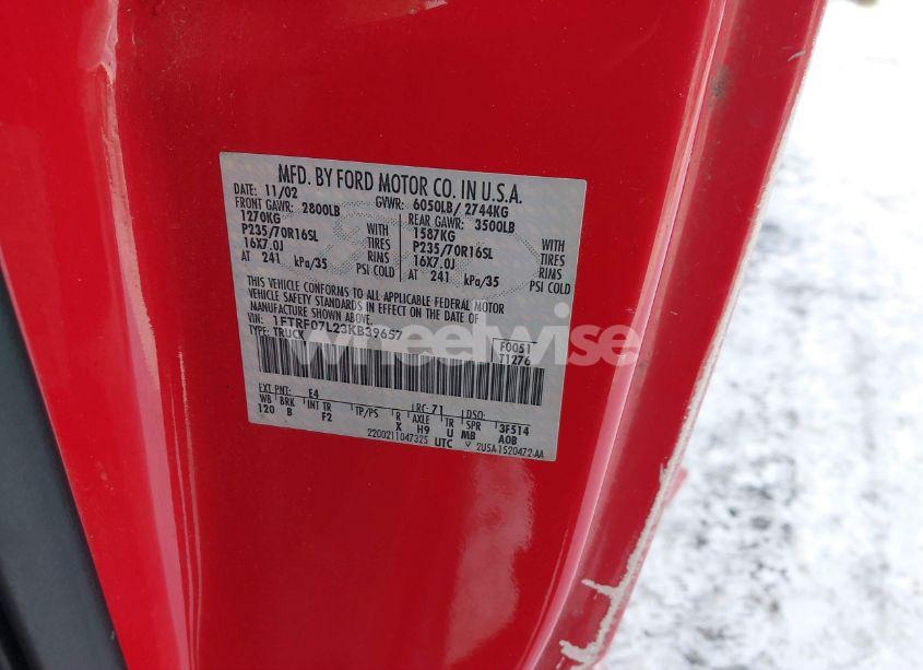 Photo 9 of 2003 Ford F-150 XL/XLT (VIN 1FTRF07L23KB39657)