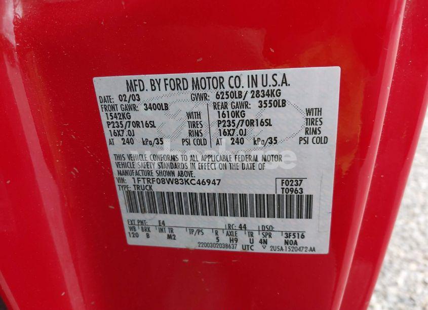 Photo 9 of 2003 Ford F-150 XL/XLT (VIN 1FTRF08W83KC46947)