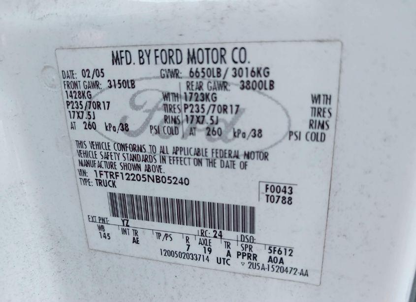 Photo 9 of 2005 Ford F-150 STX/XL/XLT (VIN 1FTRF12205NB05240)