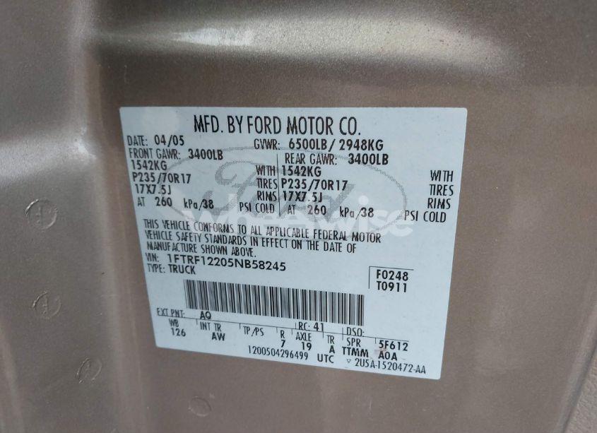 Photo 9 of 2005 Ford F-150 STX/XL/XLT (VIN 1FTRF12205NB58245)