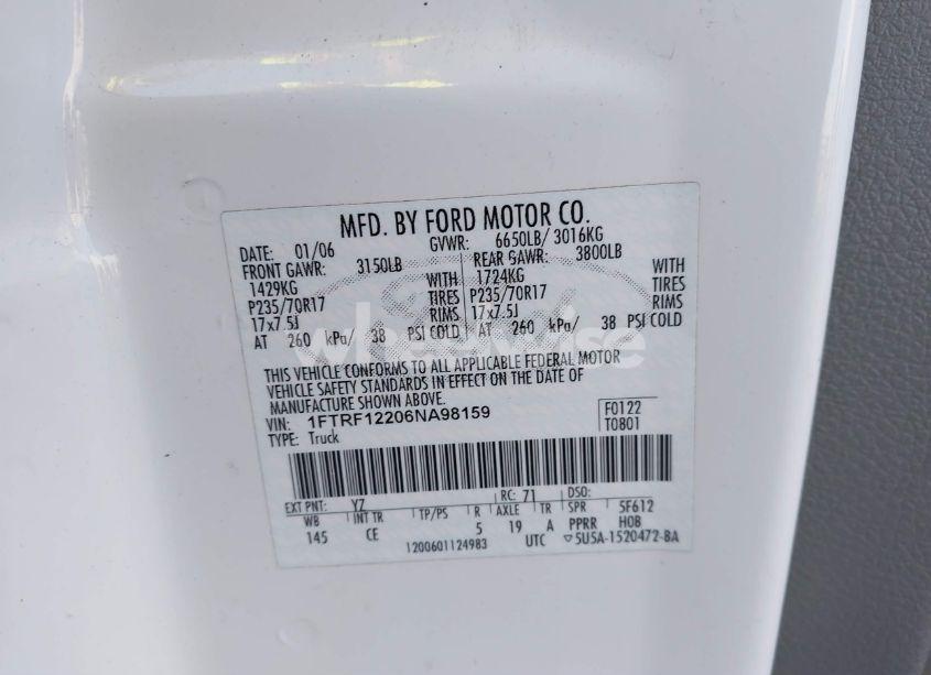 Photo 9 of 2006 Ford F-150 STX/XL/XLT (VIN 1FTRF12206NA98159)