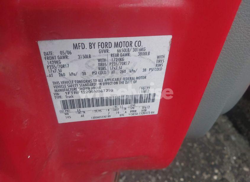 Photo 9 of 2006 Ford F-150 STX/XL/XLT (VIN 1FTRF12206NB67299)