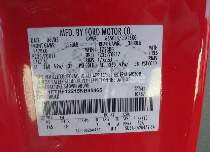 Photo 9 of 2005 Ford F-150 STX/XL/XLT (VIN 1FTRF12215NB95465)