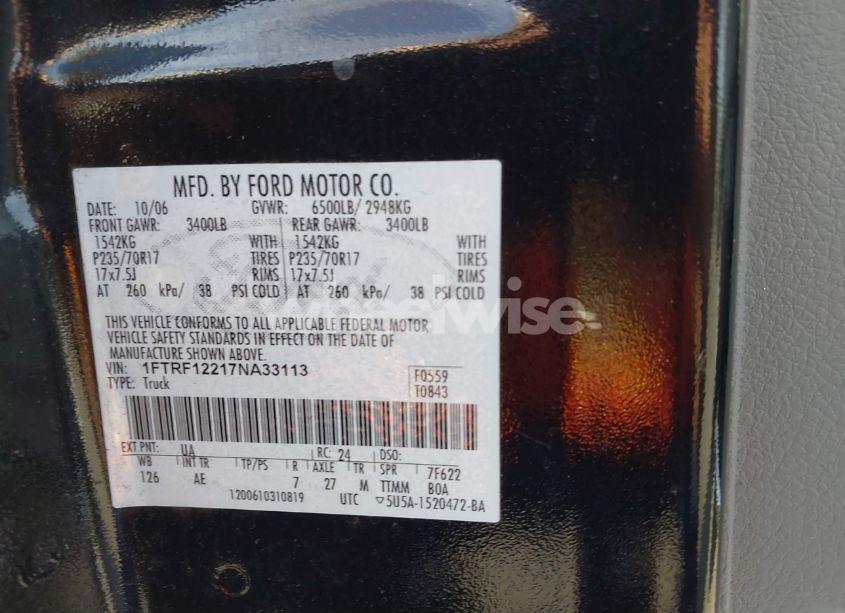 Photo 9 of 2007 Ford F-150 STX/XL/XLT (VIN 1FTRF12217NA33113)