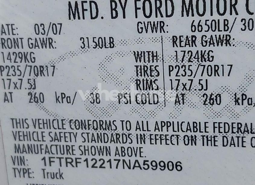 Photo 9 of 2007 Ford F-150 STX/XL/XLT (VIN 1FTRF12217NA59906)