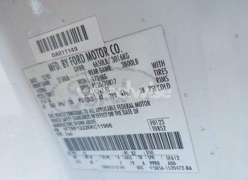 Photo 9 of 2006 Ford F-150 STX/XL/XLT (VIN 1FTRF12226KC11966)