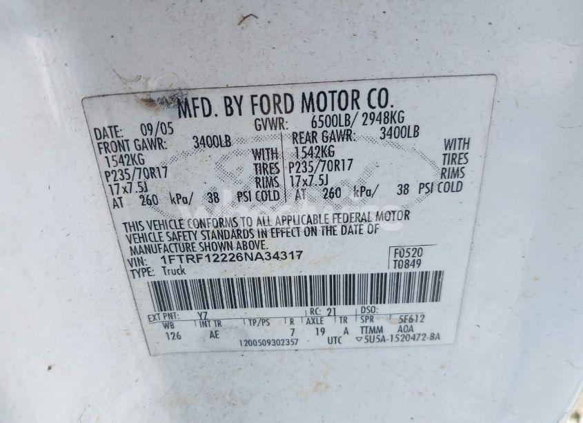 Photo 9 of 2006 Ford F-150 STX/XL/XLT (VIN 1FTRF12226NA34317)