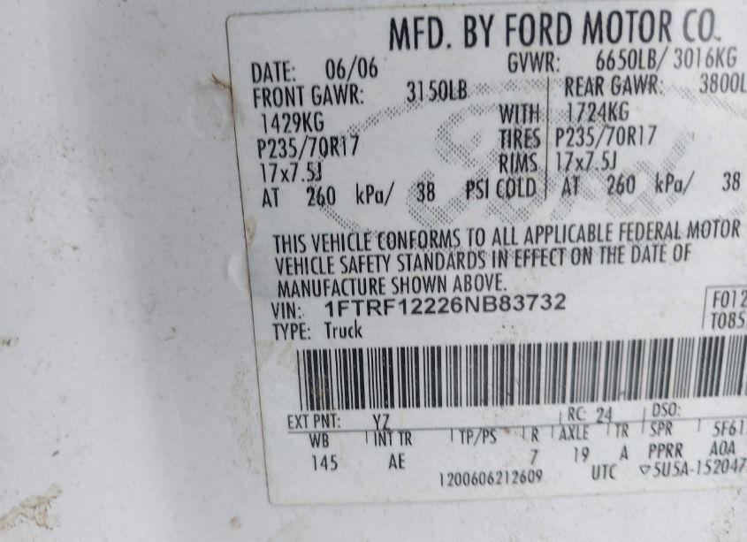 Photo 9 of 2006 Ford F-150 STX/XL/XLT (VIN 1FTRF12226NB83732)