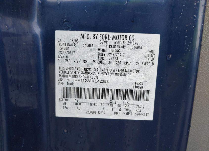 Photo 9 of 2008 Ford F-150 STX/XL/XLT (VIN 1FTRF12228KE42398)