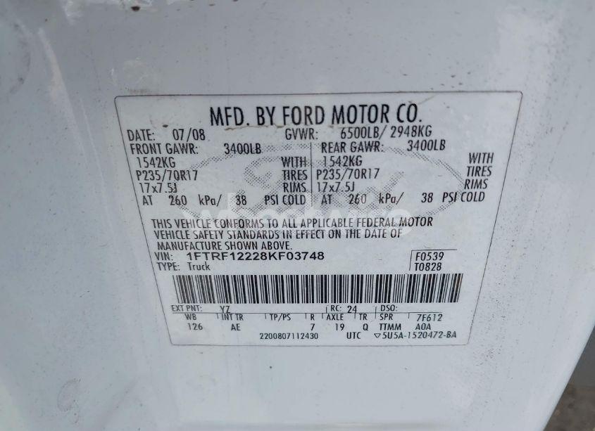 Photo 9 of 2008 Ford F-150 STX/XL/XLT (VIN 1FTRF12228KF03748)