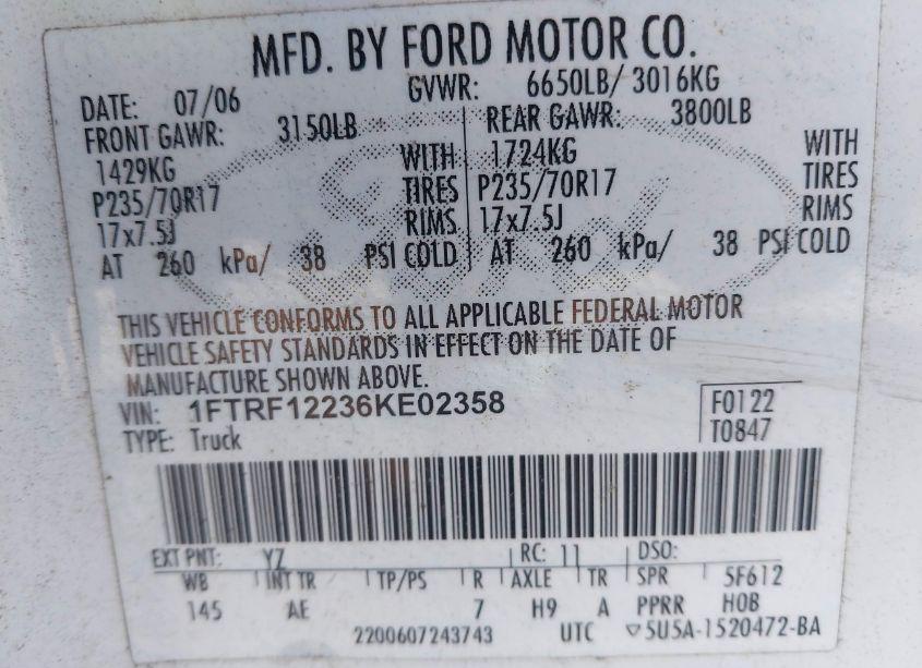 Photo 9 of 2006 Ford F-150 STX/XL/XLT (VIN 1FTRF12236KE02358)