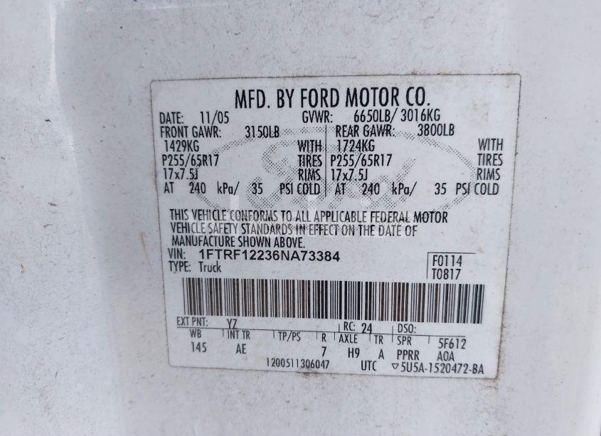 Photo 9 of 2006 Ford F-150 STX/XL/XLT (VIN 1FTRF12236NA73384)