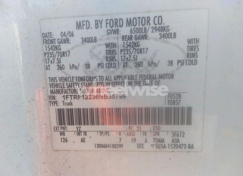 Photo 9 of 2006 Ford F-150 STX/XL/XLT (VIN 1FTRF12236NB35799)