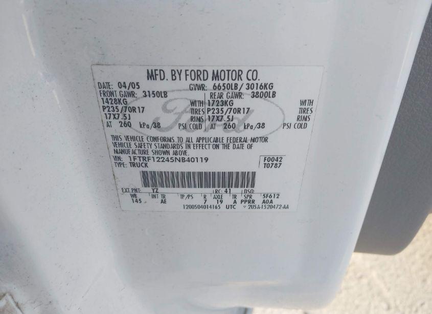 Photo 9 of 2005 Ford F-150 STX/XL/XLT (VIN 1FTRF12245NB40119)