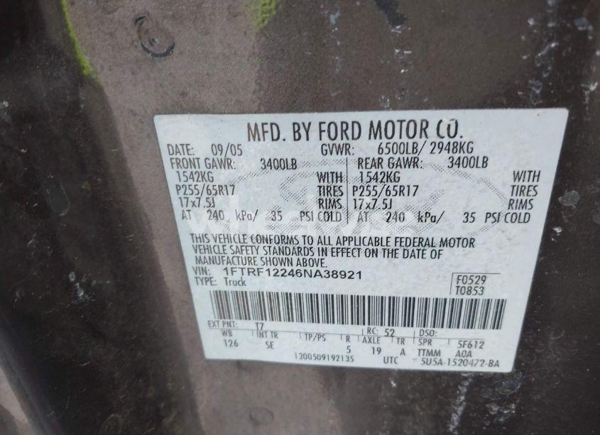 Photo 9 of 2006 Ford F-150 STX/XL/XLT (VIN 1FTRF12246NA38921)