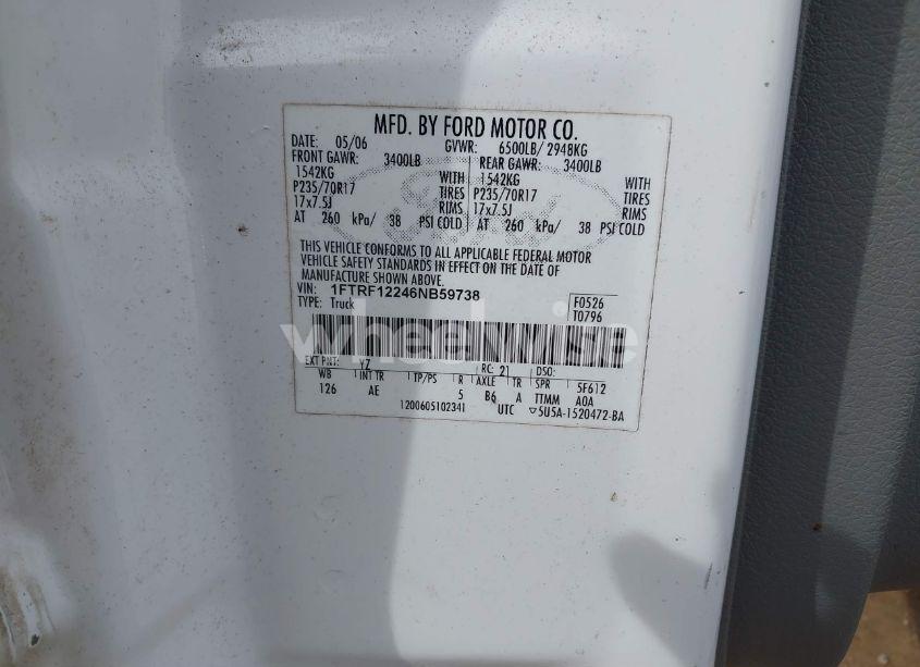 Photo 9 of 2006 Ford F-150 STX/XL/XLT (VIN 1FTRF12246NB59738)