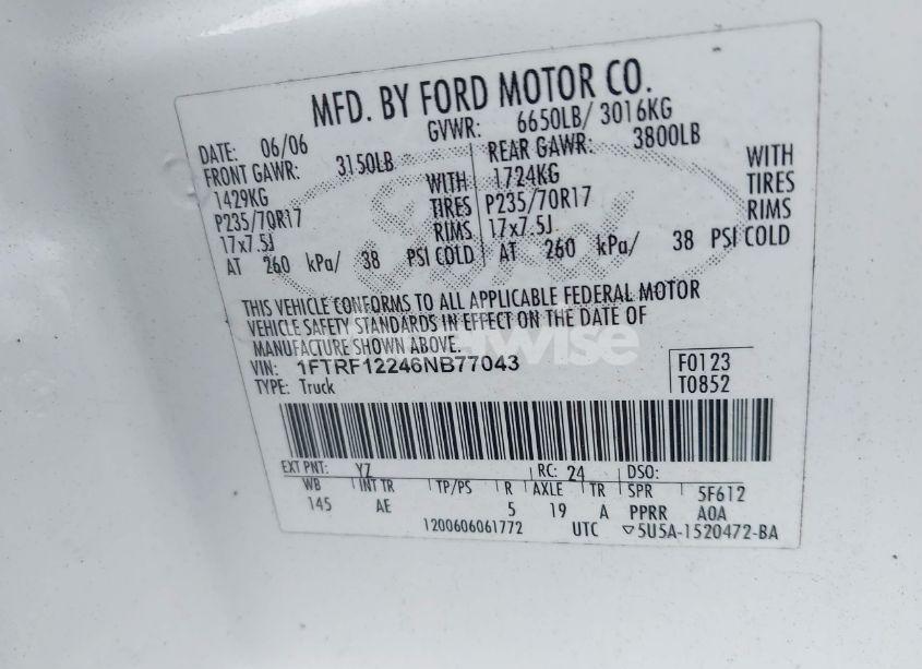 Photo 9 of 2006 Ford F-150 STX/XL/XLT (VIN 1FTRF12246NB77043)