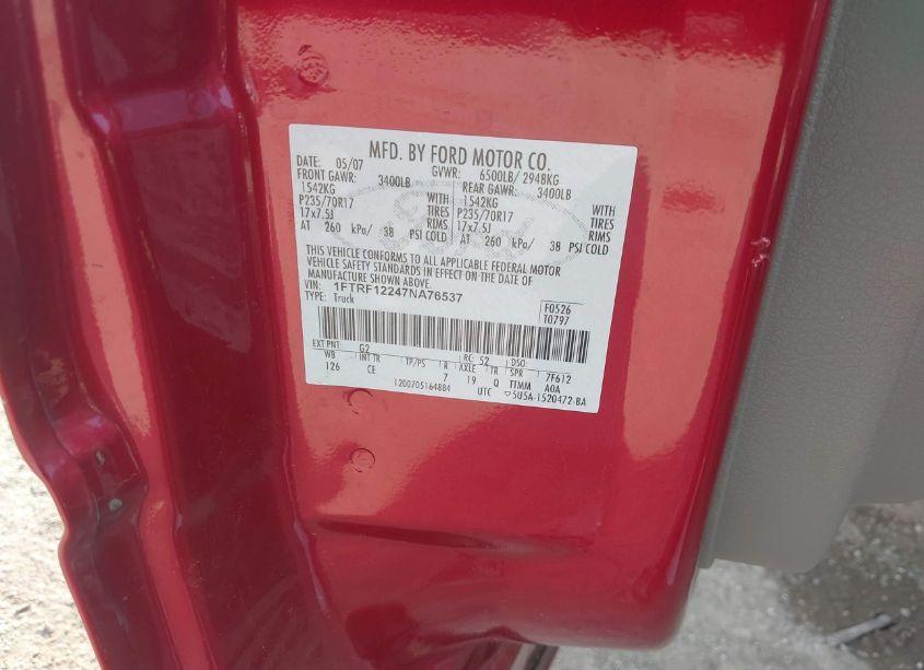 Photo 9 of 2007 Ford F-150 STX/XL/XLT (VIN 1FTRF12247NA76537)