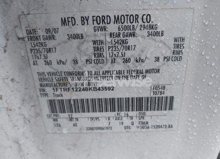 Photo 9 of 2008 Ford F-150 STX/XL/XLT (VIN 1FTRF12248KB43592)