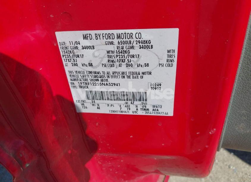 Photo 9 of 2005 Ford F-150 STX/XL/XLT (VIN 1FTRF12255NA52941)