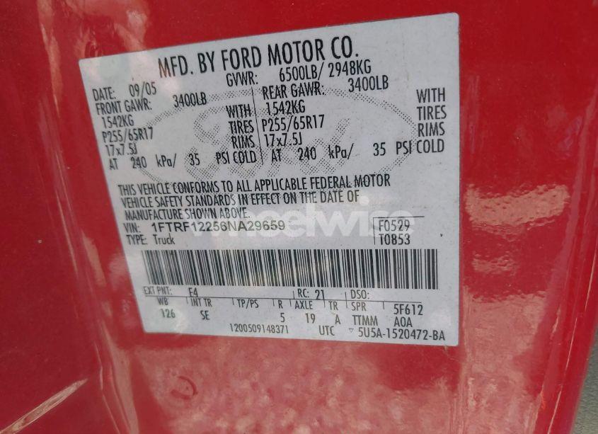 Photo 9 of 2006 Ford F-150 STX/XL/XLT (VIN 1FTRF12256NA29659)