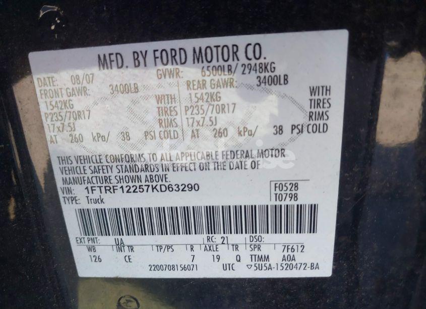 Photo 9 of 2007 Ford F-150 STX/XL/XLT (VIN 1FTRF12257KD63290)