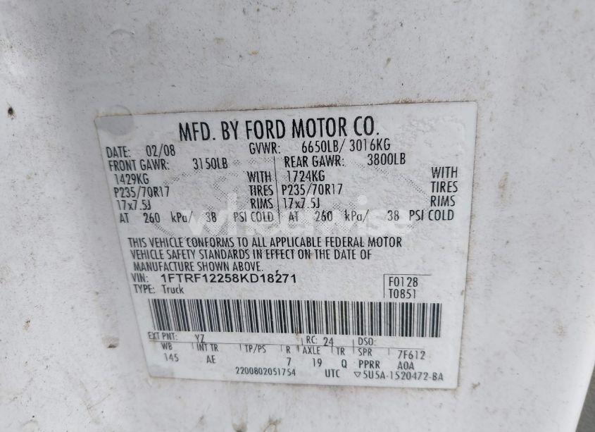 Photo 9 of 2008 Ford F-150 STX/XL/XLT (VIN 1FTRF12258KD18271)